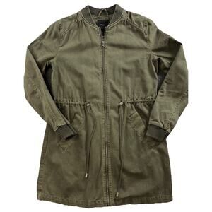 Forever 21 Jacket Womens Small Olive Green Utility Parka Coat Anorak Long Sleeve